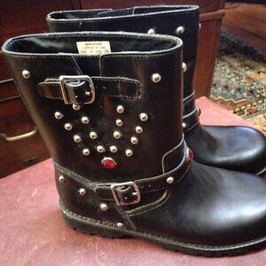 Ralph Lauren Studded Rhinestones Black Boots Size 4.5